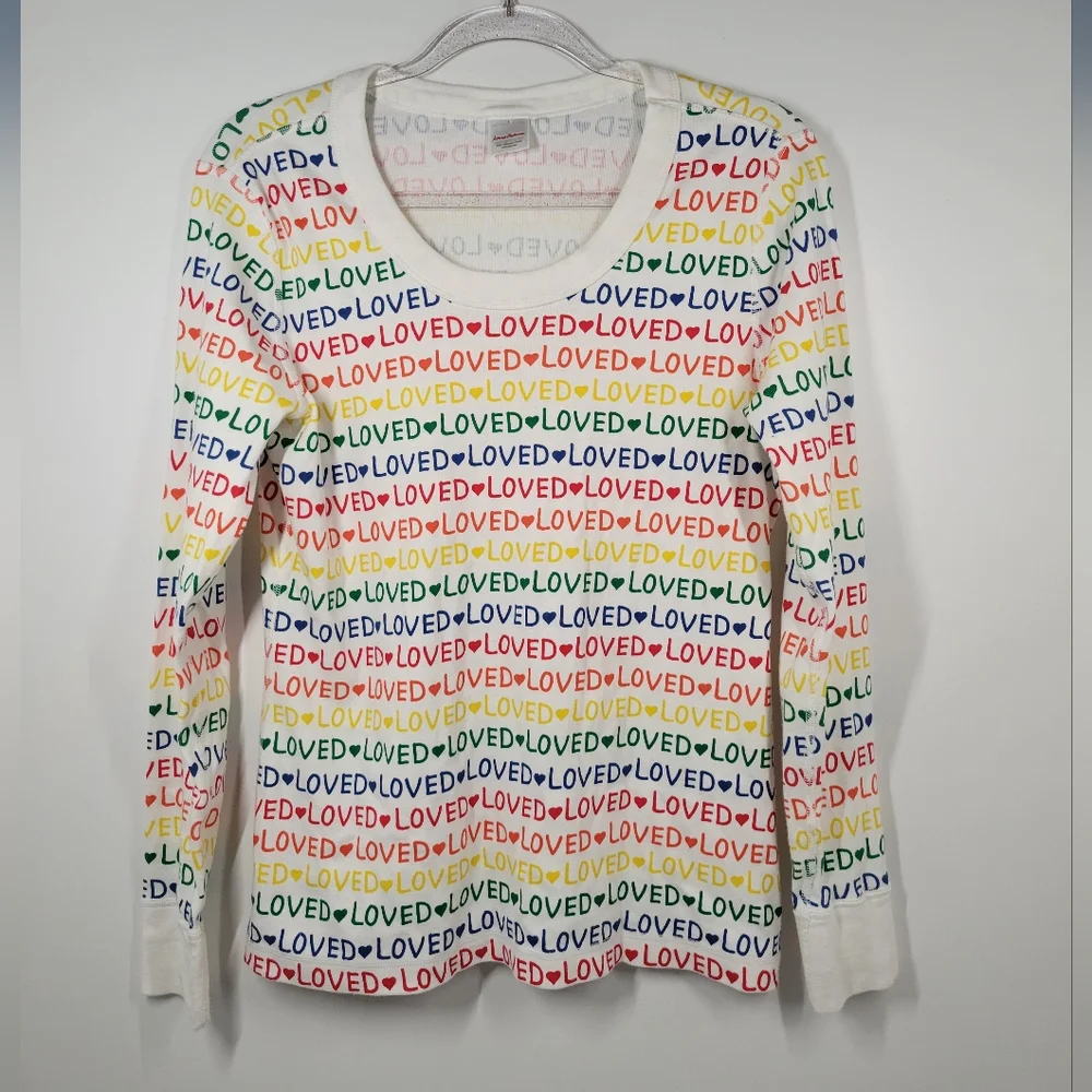 HANNA ANDERSSON Rainbow Loved Heart Long Sleeve Shirt PJ Pajama Top Women Size L - Picture 1 of 4
